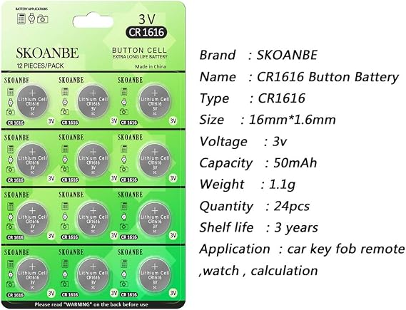 SKOANBE CR1616 1616 3V Lithium Battery-12PCS