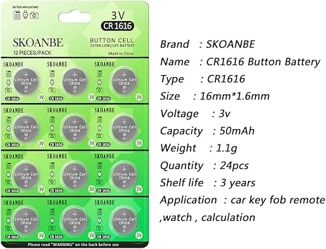 SKOANBE CR1616 1616 3V Lithium Battery-12PCS