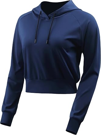 CADMUS Women's Workout Long Sleeve Shirts with Hoodie Sweatshirt Running Crop Top