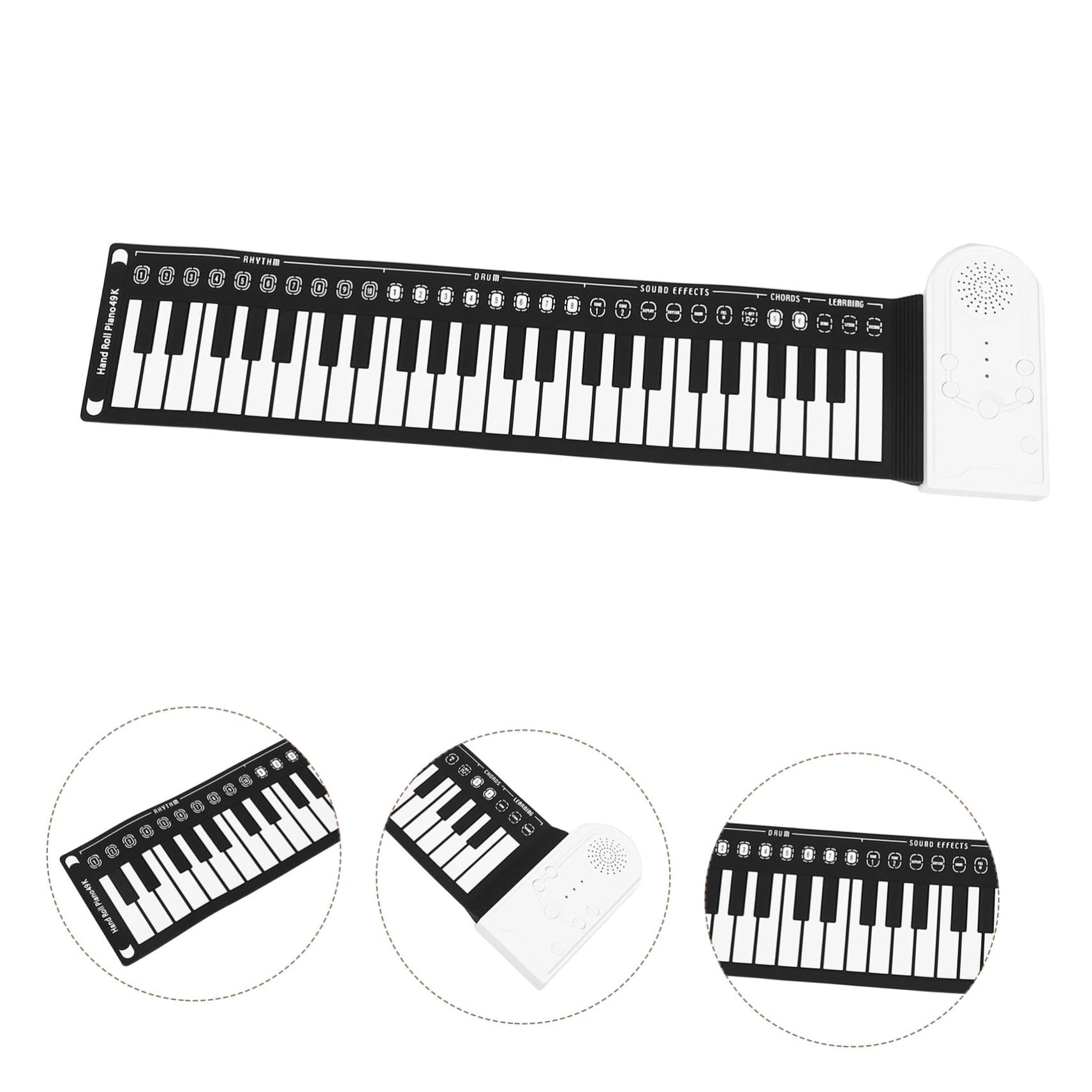 Pianoforte Arrotolabile 49 Tasti in Silicone Pieghevole | Principianti, Uso in Lezioni e Spettacoli Musicali, Formato Portatile da Viaggio, Nero e Bianco