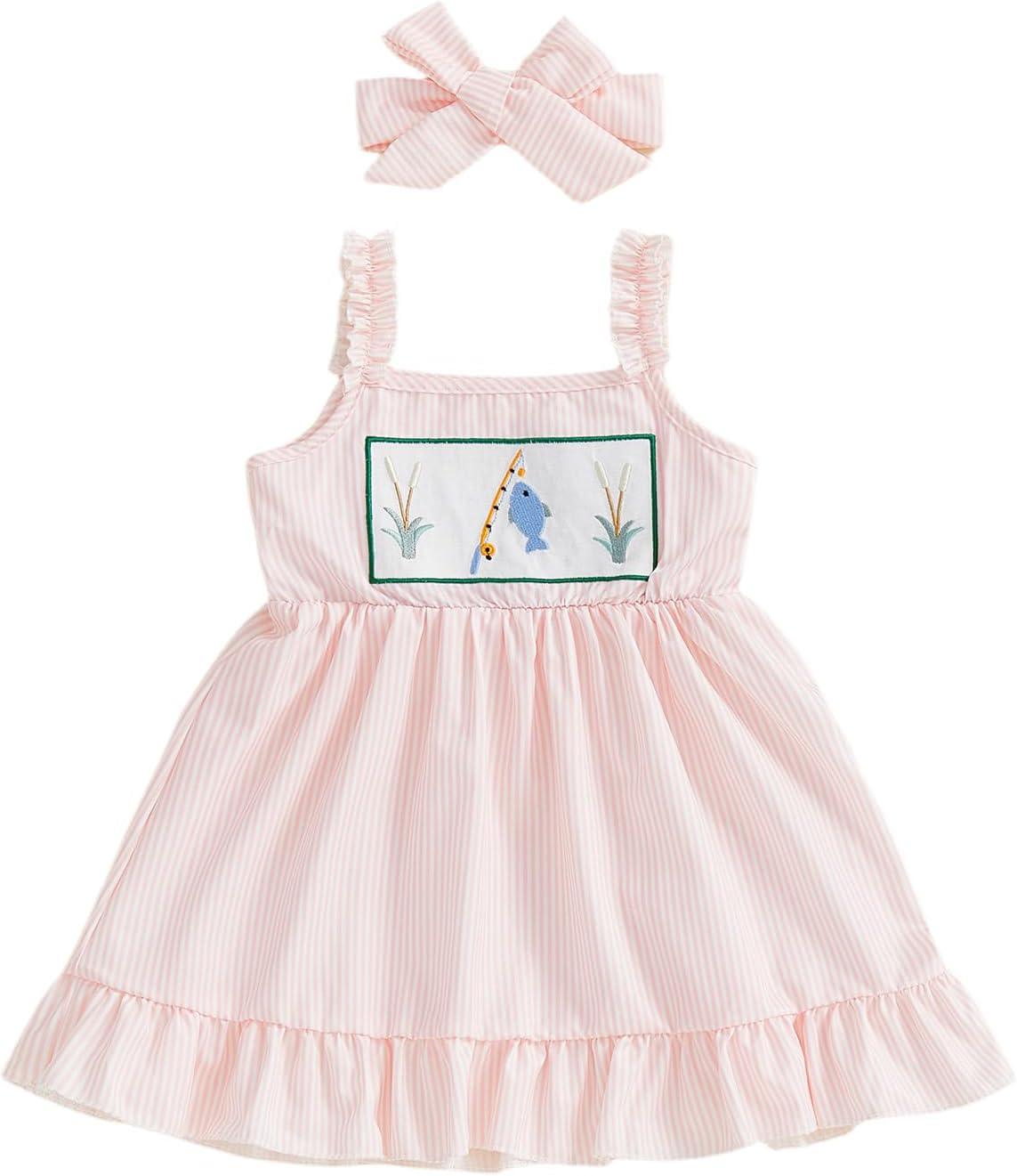 Toddler Baby Girl Dress Fish Sleeveless Stripes Ruffle Dresses Little Girls Summer Clothes Cute Kids Fishing Outfit