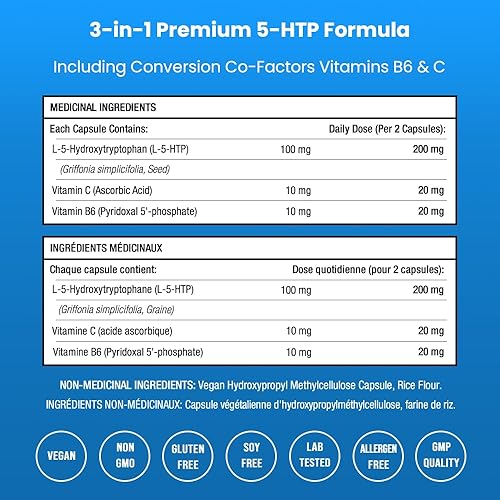 Miniatura 2 de 5-HTP 200mg | 120 cápsulas veganas | Suplemento de 5 HTP para apoyar el alivio del estrés, la salud cerebral, mejorar el estado de ánimo, el sueño y