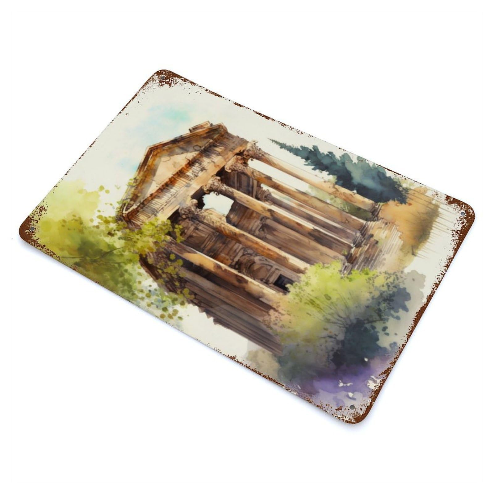 Garage Style Bacchus Temple Watercolor Decorative Tin Sign 11.8"x7.9", Industrial Home Decor for Bar And Workshop