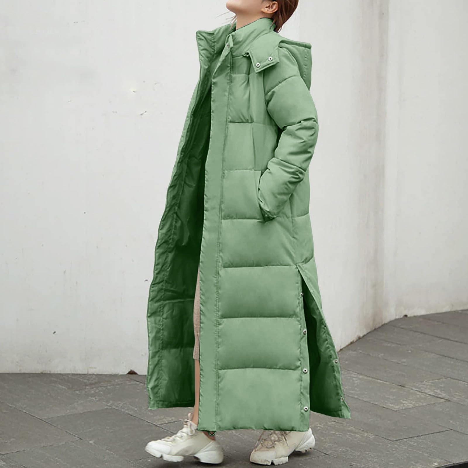 Generisch Cappotto invernale da donna lungo piumino invernale trapuntato da donna giacca lunga invernale con cappuccio giacche da donna giacca buffer cappotto caldo autunno piumino con tasche