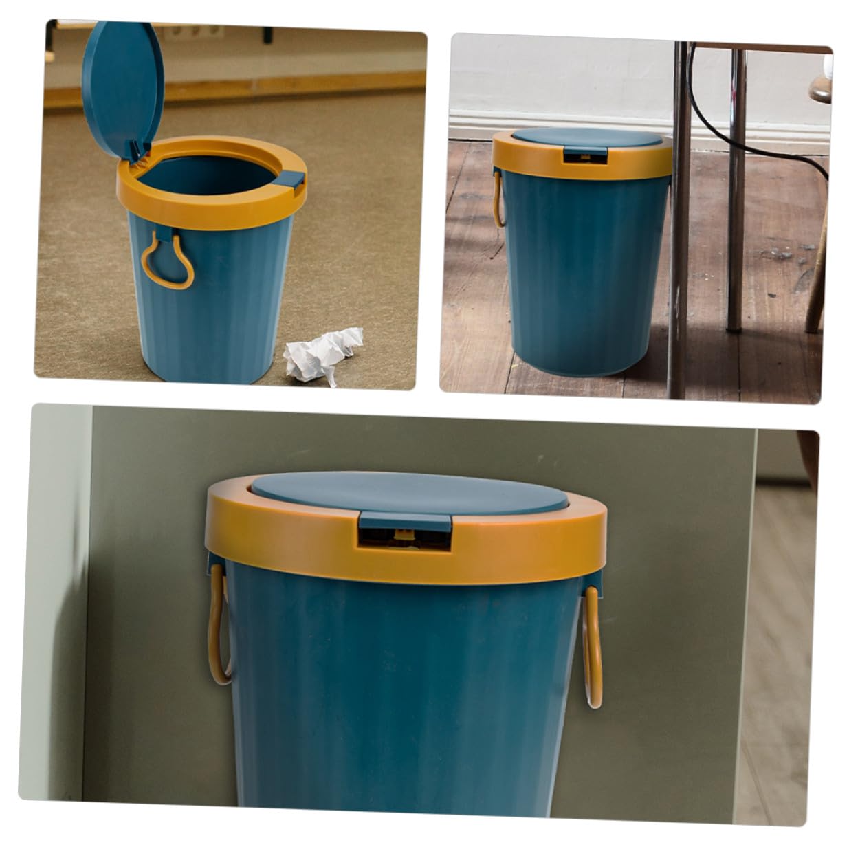 Kitchen Trash Can with Lid, Large Blue Household Waste Bin for Bathroom, Office, Bedroom – Covered Garbage Container for Home Storage and Organization
