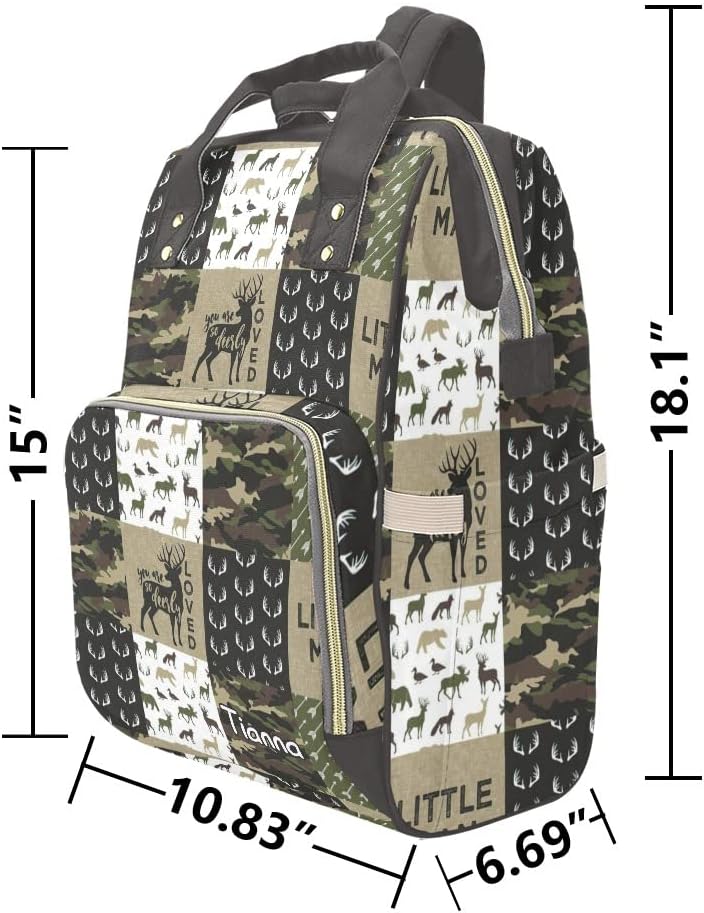 XOZOTY Antler Man Woodland Camo Diaper Bags with Name Waterproof Mummy Backpack Nappy Nursing Baby Bags Gifts Tote Bag for Women