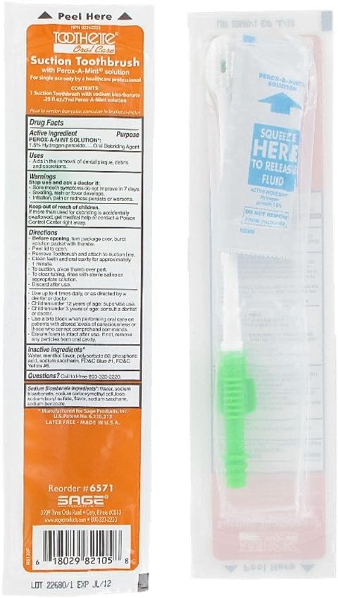 Toothette® Oral Care Single Use Suction Toothbrush System with Perox-A-Mint Solution