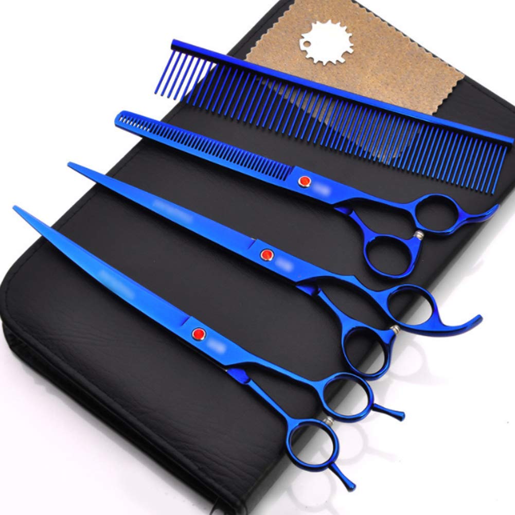 8In Professional Pet Grooming Scissors Set, 4-Teilig 440C Japanischer Stahl, Gerade, Gebogen, Effilierschere, Kamm Für Hund Katze
