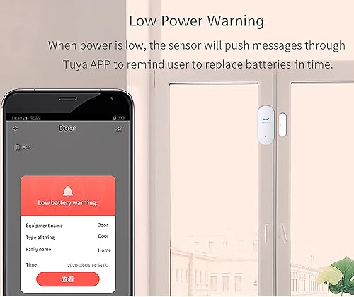 Miniatura 7 de SEHOMY Paquete de 1 alarma con sensor de puerta WiFi, sensor de contacto abierto de puerta inteligente, notificación de aplicación en tiempo real,