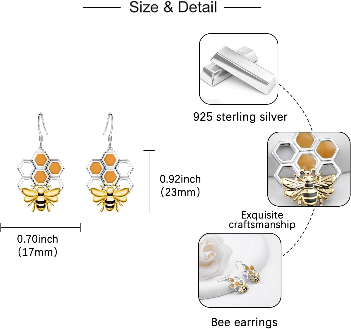 Bee Dangle Earrings for Women - Silver Gold Honeycomb Bumblebee Earrings Insect Earrings Jewelry Gifts for Bee Lovers - Image 5