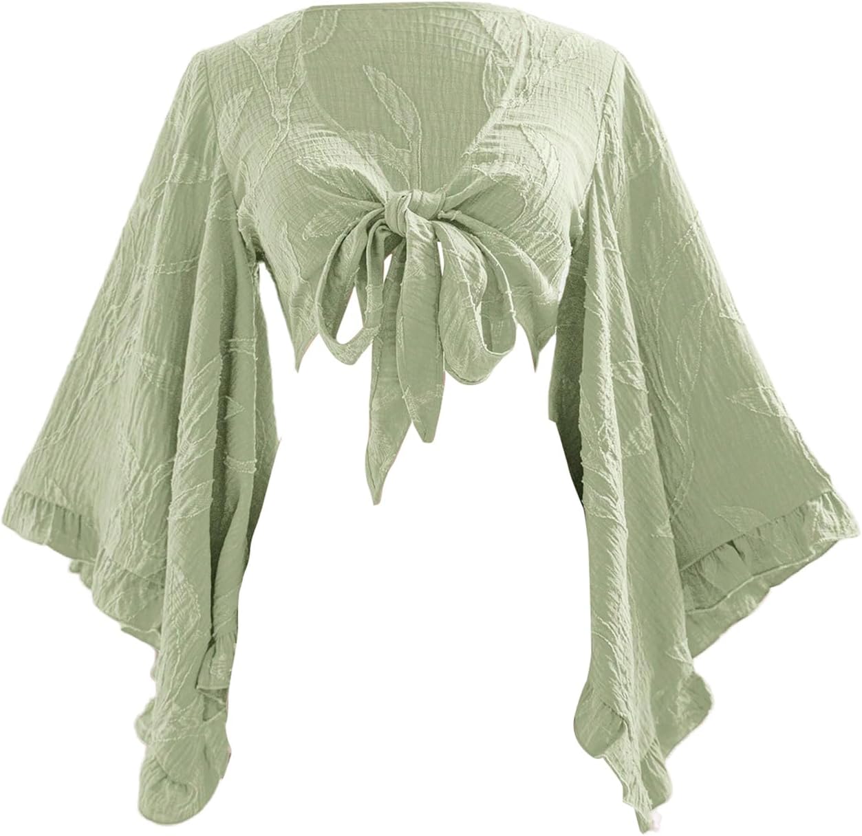 Women's Boho Tops Western Country Concert Outfits Tie Front Long Bell Sleeve Tops 70s Hippie Disco Clothes