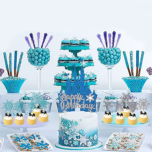 Frozen Castle Birthday Party Decoration Frozen Castle Cake Topper Snowflake Theme Cupcake Toppers For Winter Wonderland Christmas Party Supplies #TOP6