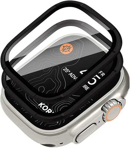 KORDIZ Protector de pantalla para Apple Watch Ultra 2 y Ultra de 1.929 in de titanio, vidrio templado 9H de grado militar con marco resistente,