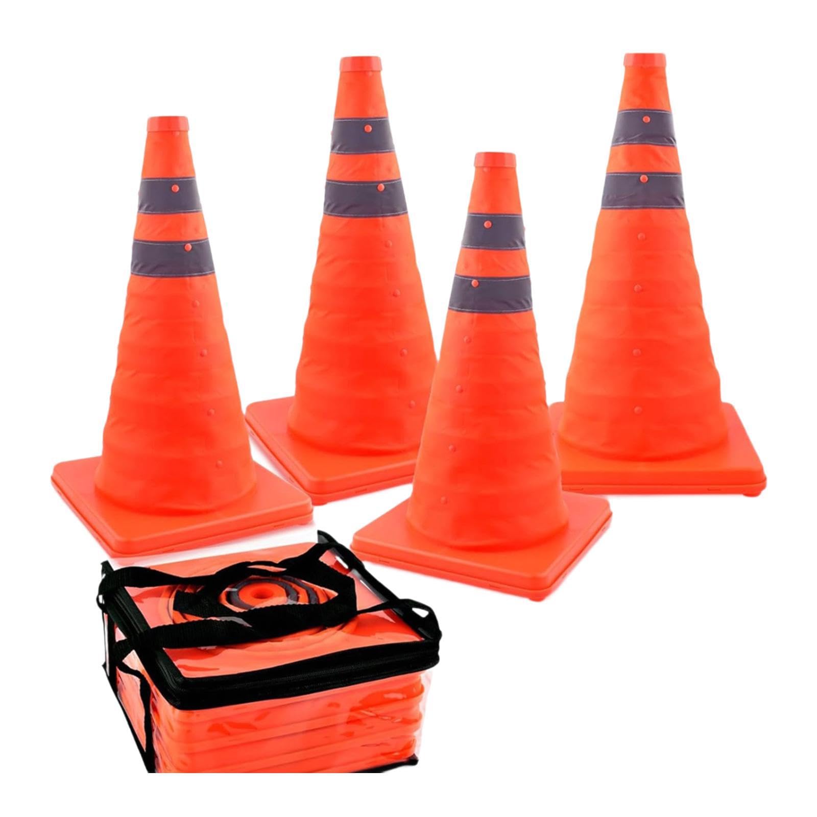 Cônes de signalisation télescopiques 45 cm lot de 4 plots orange rétractables réfléchissants