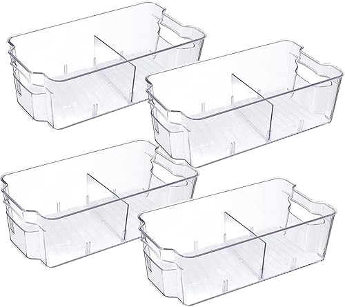 Aheyimcn Juego de 4 organizadores apilables para refrigerador con divisores y tapas extraíbles, sin BPA, contenedores organizadores para frutas,