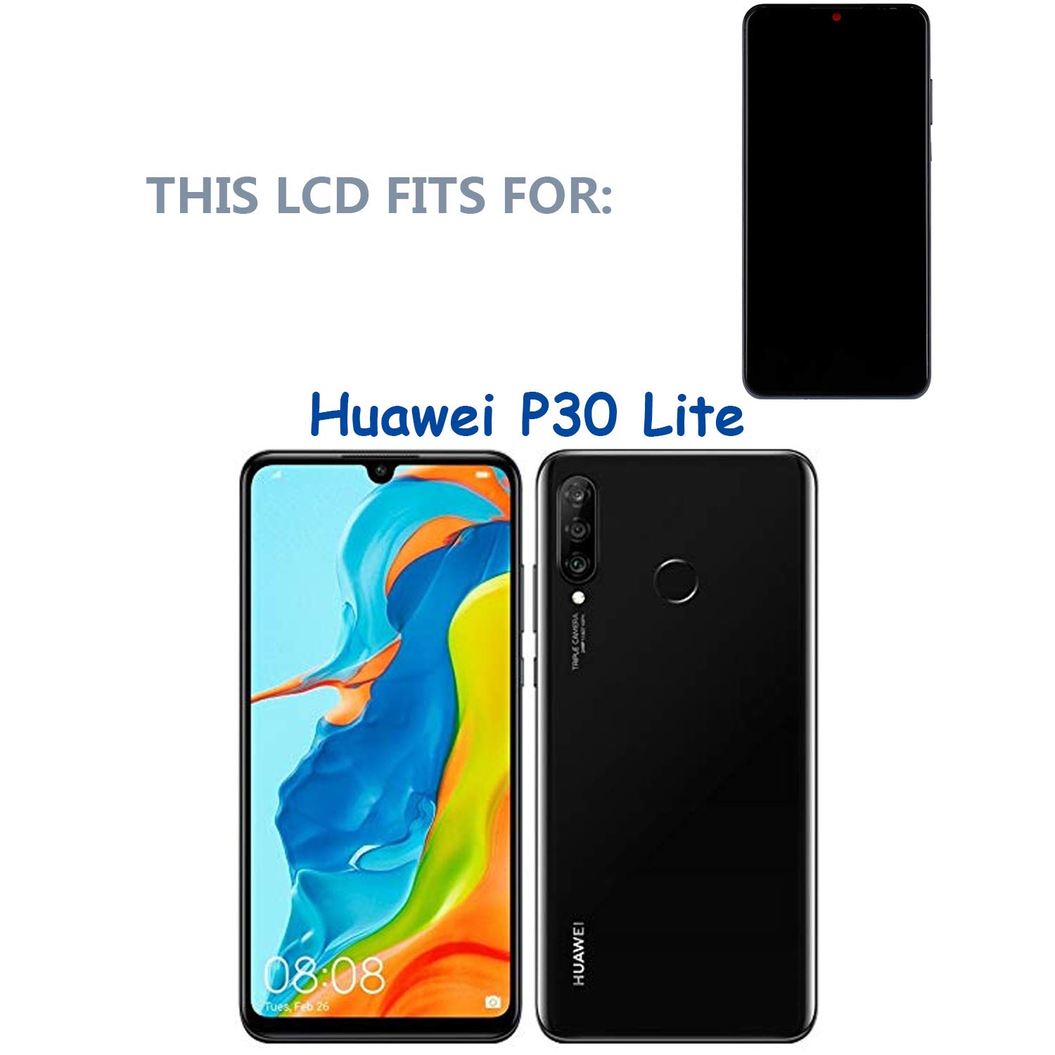 Display LCD compatibile con Huawei P30 Lite Touch Screen Screen Digitizer Assembly Glass + strumenti (nero con cornice)