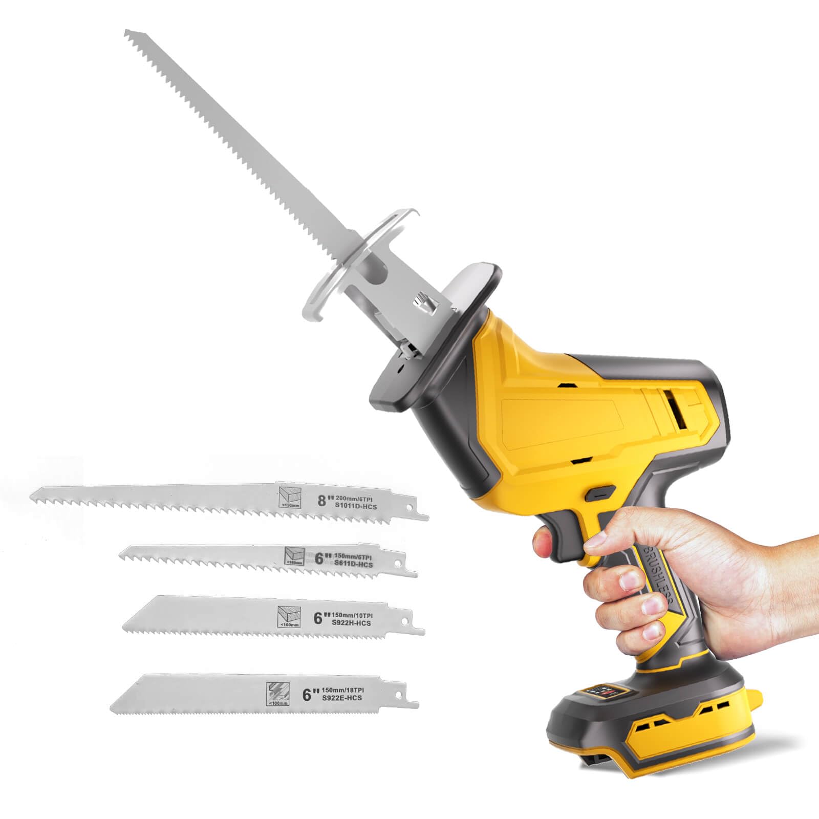 Cordless Reciprocating Saw Compatible with DeWalt 20V Batter, 0-3000SPM 2 Variable Speed Cut, Brush Reciprocating Saws Tool-free Blade Change 4 Blades for Wood/Metal/PVC Cutting (NO Battery)