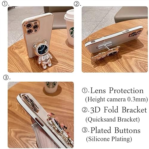 Miniatura 6 de Casechics Funda compatible con iPhone, diseño de astronautas con purpurina líquida y brillante galvanizado con soporte a prueba de golpes (negro,