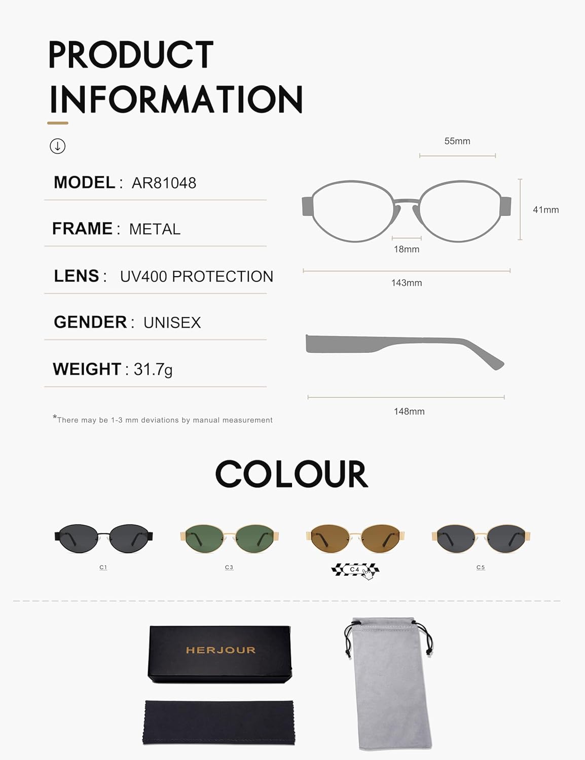 Retro Oval Sunglasses for Women Men Trendy Sun Glasses Classic Shades UV400 Protection AR81052 - Image 5