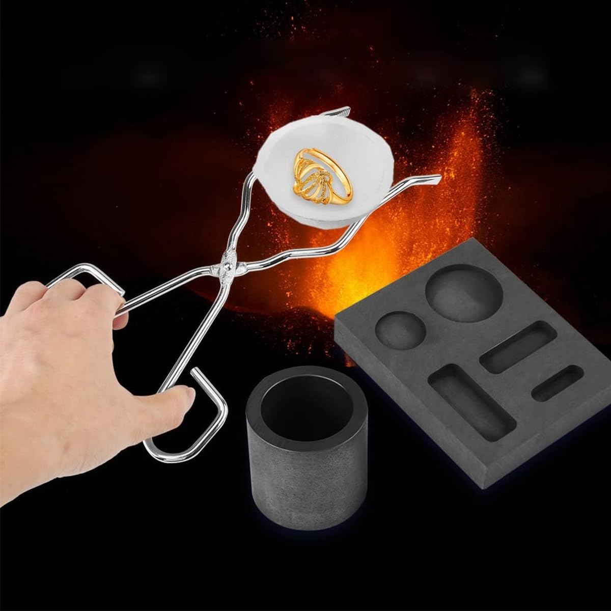 Set di crogioli in Grafite da 4 Pezzi, crogiolo in Ceramica per la Fusione di Metalli, crogiolo e pinze, Set di Fusione Combinato in Grafite per la Fusione di Metalli in Oro e Argento