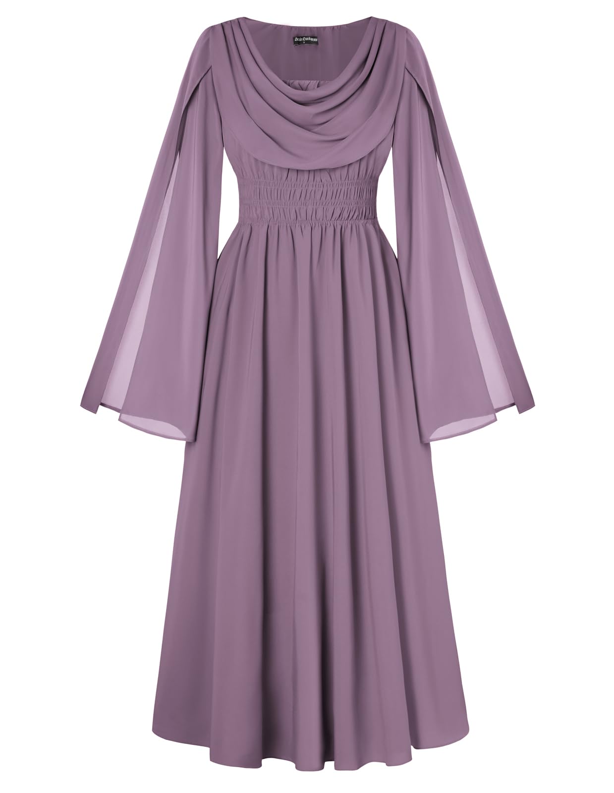 Scarlet Darkness Women Renaissance Dress Split Bell Sleeve Cowl Neck Peasant Medieval Dress, Dusty Lavender, L