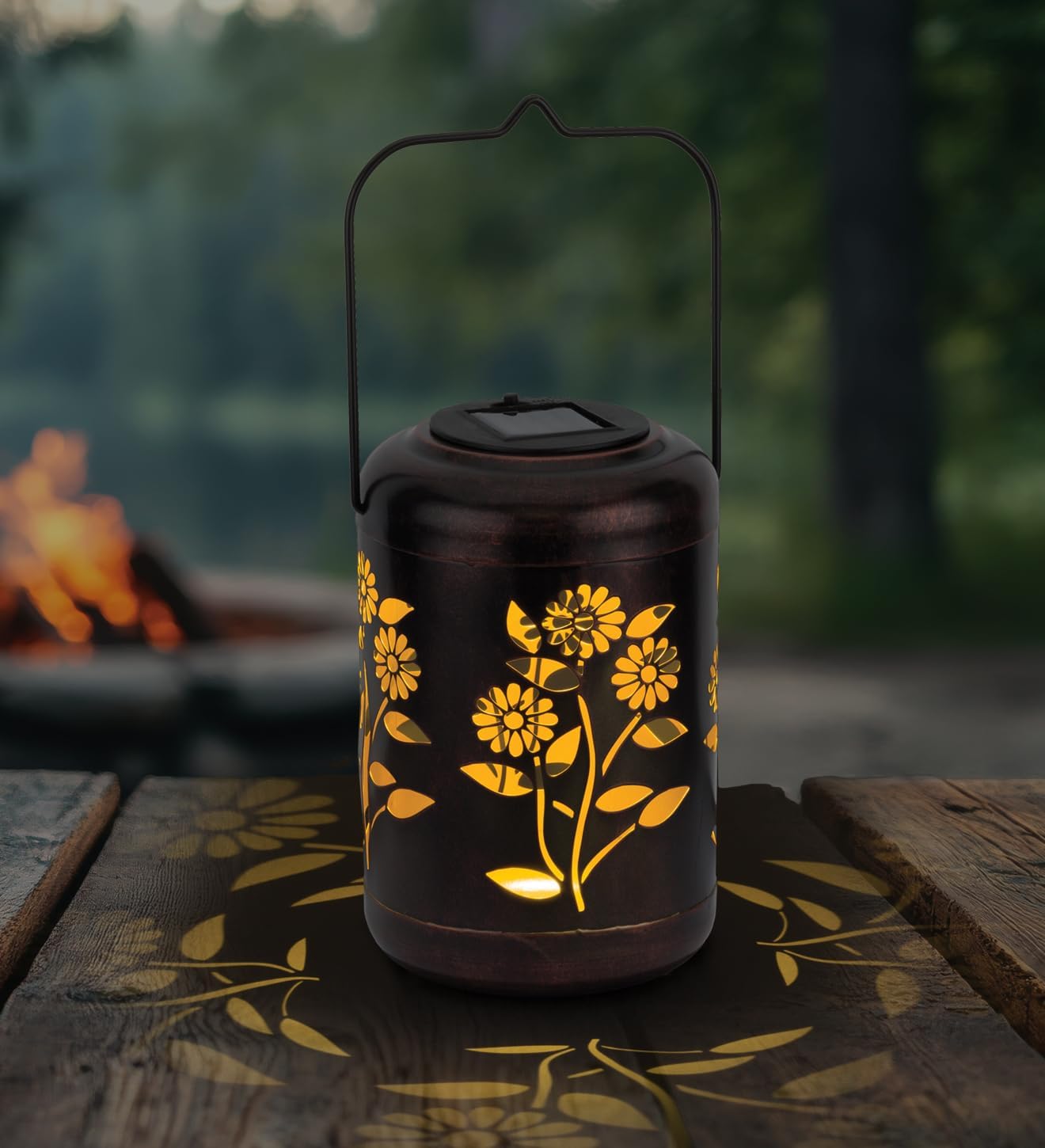 Regal Art & Gift Solar Flower Shadow Lantern Outdoor, Waterproof Garden Décor, Ideal Gift for Women, Mom, Grandma – Hanging Metal Solar Lights for Yard, Patio, Backyard, Porch, Gold