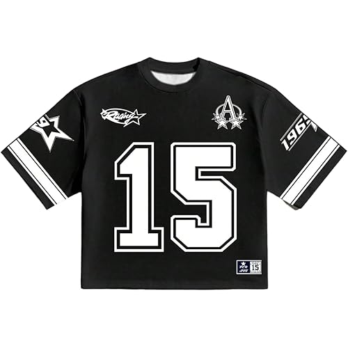 Men's Number Graphic Short Sleeve Jersey Shirts Y2K Star Crew Neck Loose Fit Casual T Shirt Streetwear