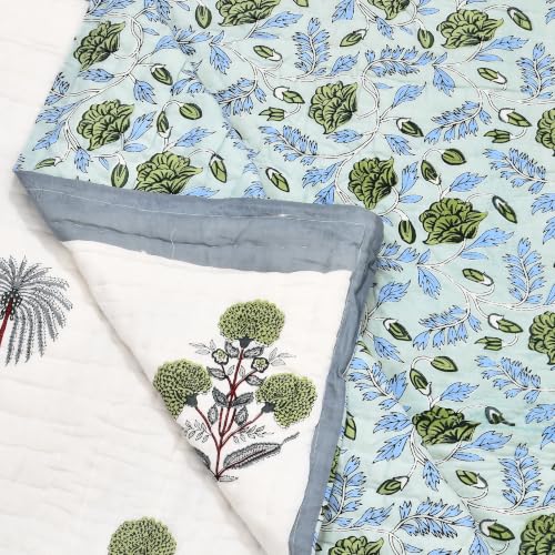 Image of BLOCKS OF INDIA Hand Block Printed Cotton King Size Quilt /Rajai | Open Grey Motifs