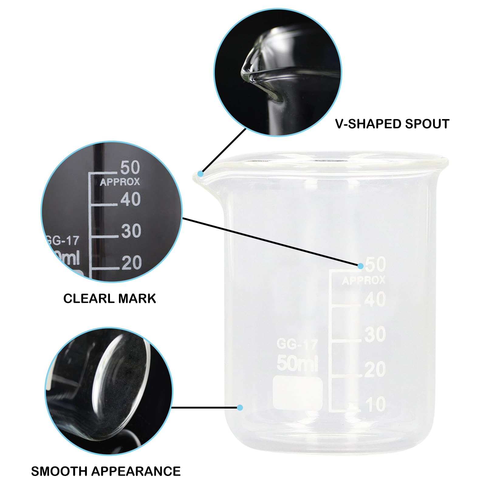 10 Pezzi Becher per Laboratorio 50 ml Graduati Vetro Borosilicato per Laboratorio Esperimento per la Scuola di Laboratorio