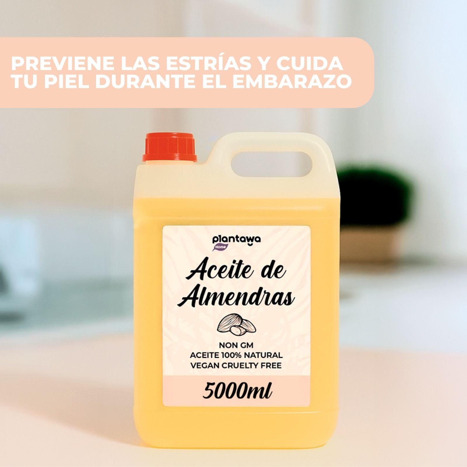 PLANTAWA Aceite de Almendras Dulces 5L | 100% Natural Puro Prensado en Frío | Hidratante Corporal Piel Sensible y Bebé | Masajes, Embarazo y Estrías | Cabello, Cutículas y Desmaquillante