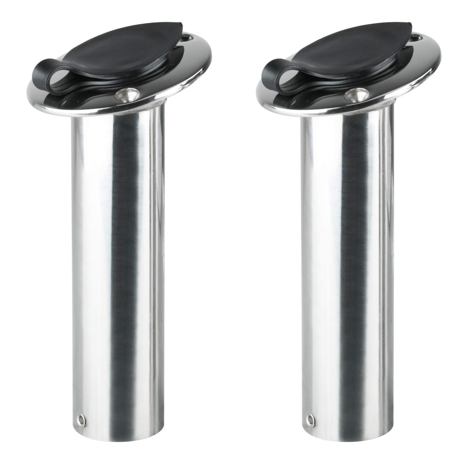 Amarine Made Lot de 2 supports de canne en acier inoxydable résistant aux UV 15 degrés avec capuchon et doublure en PVC noir