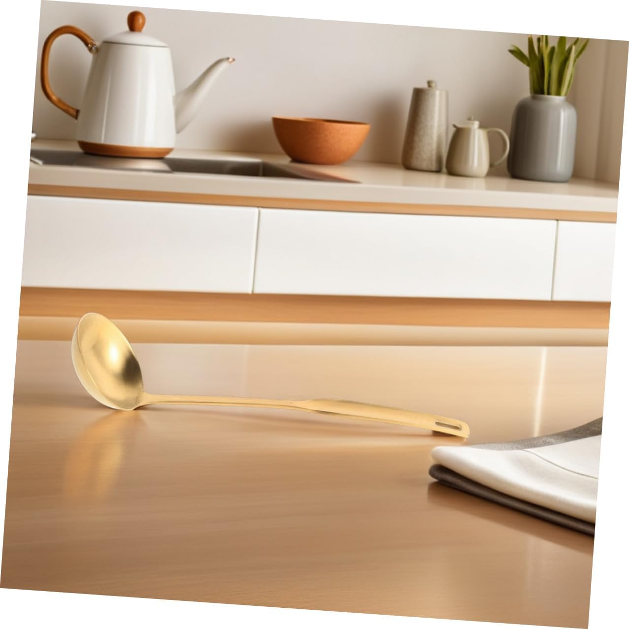 2pcs Golden Stainless Steel Soup Ladles, Thickened Heat Resistant