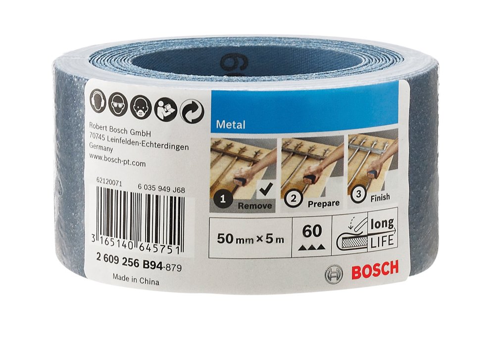 Bosch Accessories 2609256B94 Rouleau abrasif pour métal 50 mm x 5 m P60