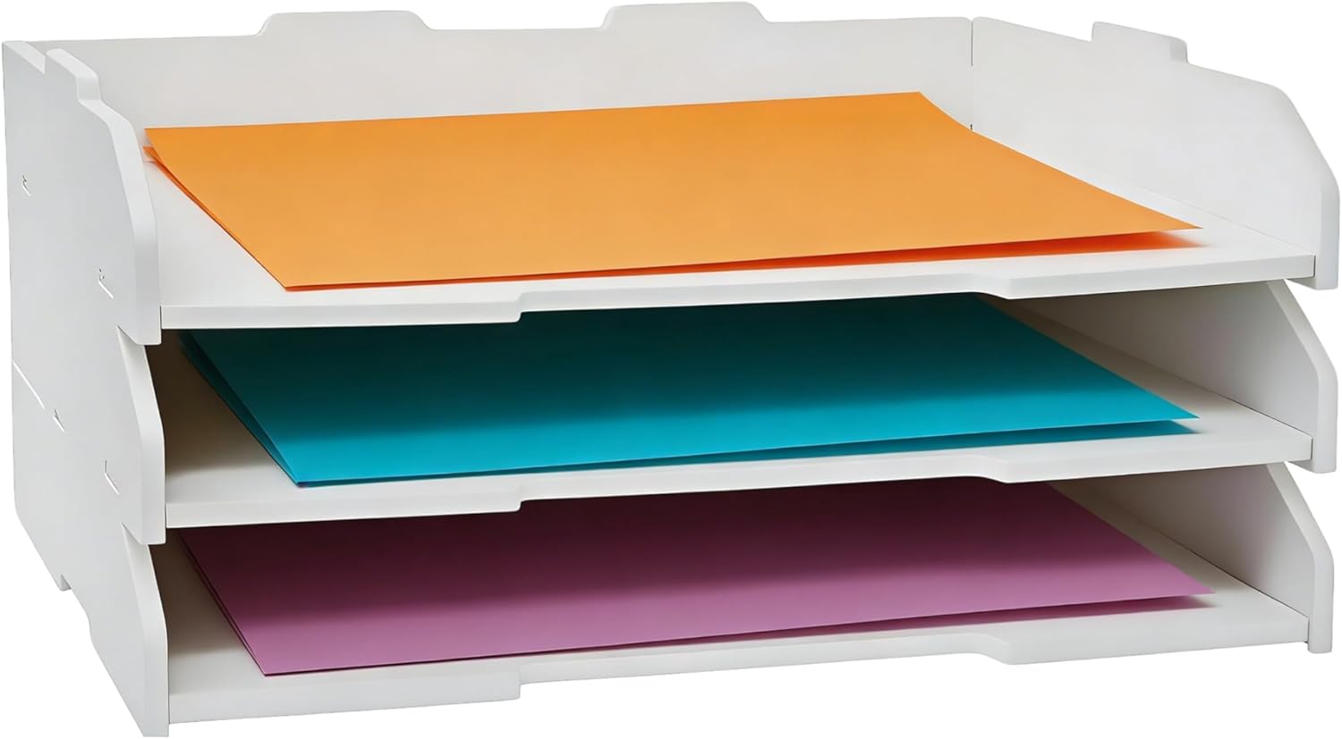 18.31" W × 12.68" D × 8.66" H Large Capacity Desktop File Organizer, Sturdy Stackable Wood Paper Sorter, Premium Letter Document Mail Storage Holder – Black & White（3 Tier-Horizontal）