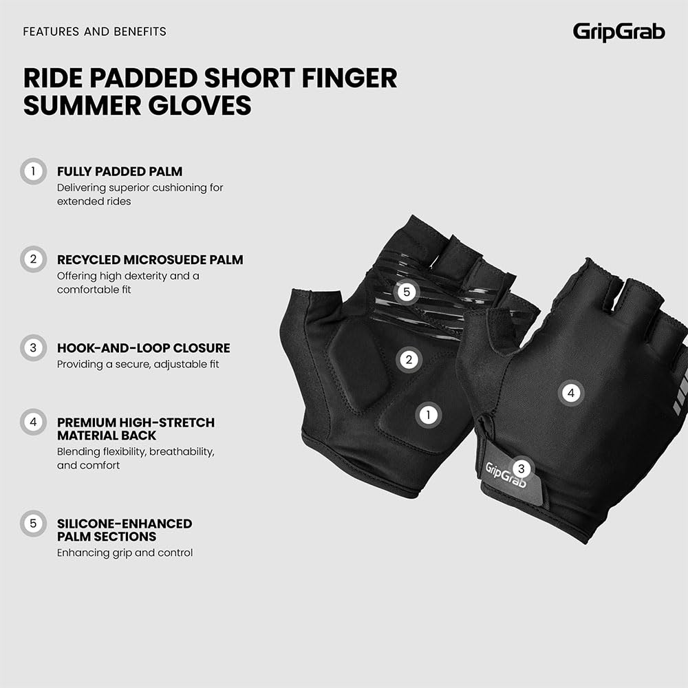 GripGrab Ride Gants de Cyclisme à Doigts Courts - pour l'été - pour vélo de Course, VTT, vélo de gravité - Rembourrés