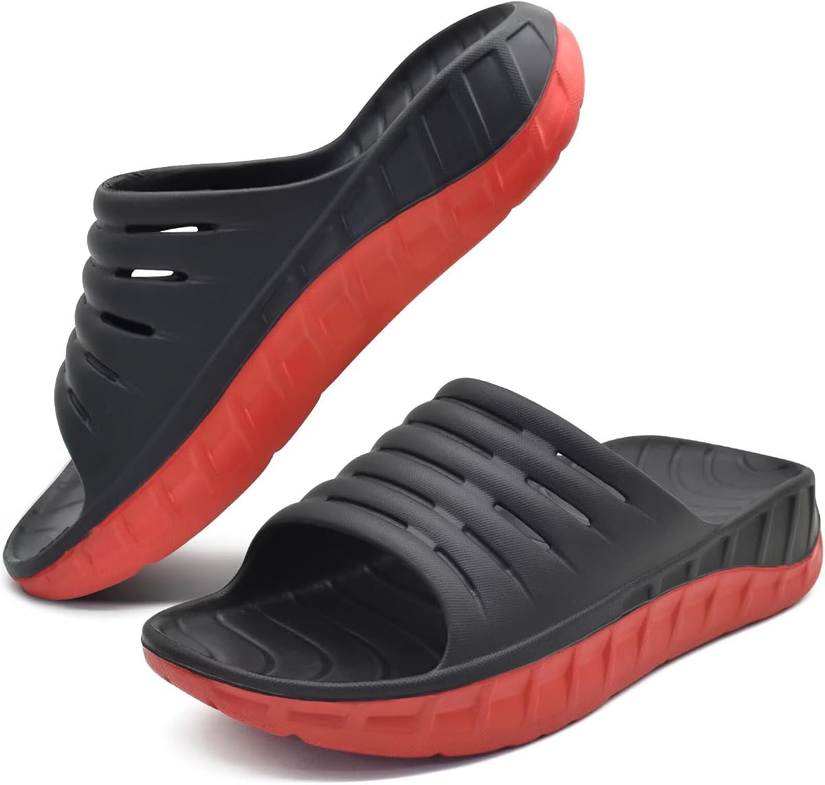 GPOS Mens Sport Recovery Sandals Arch Support Plantar Fasciitis Slides | Thick Cushion Slip on Wide Comfort Orthotic Open Toe Slippers,Post Run &Exercise Outdoor Beach Walking