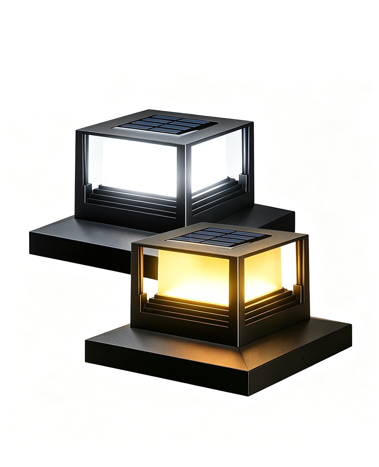 Solar Pfostenkappen Licht 2 Stück, Pfostenleuchte Solar 8x8-15x15 für Holzpfosten, 2 Lichtmodi 3000K/6000K, IP44 wasserdichte Solarleuchten für Zaun, Garten, Terrasse
