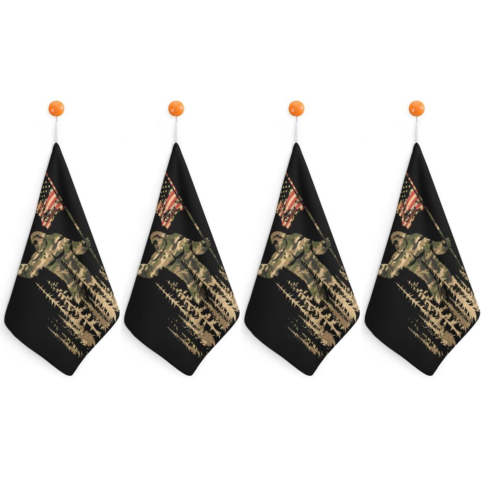 TXFBTRFSA Camouflage Bigfoot U.S. Flag Hand Towels with Hanging Loop Kitchen Towel Handkerchiefs Cleaning Cloths