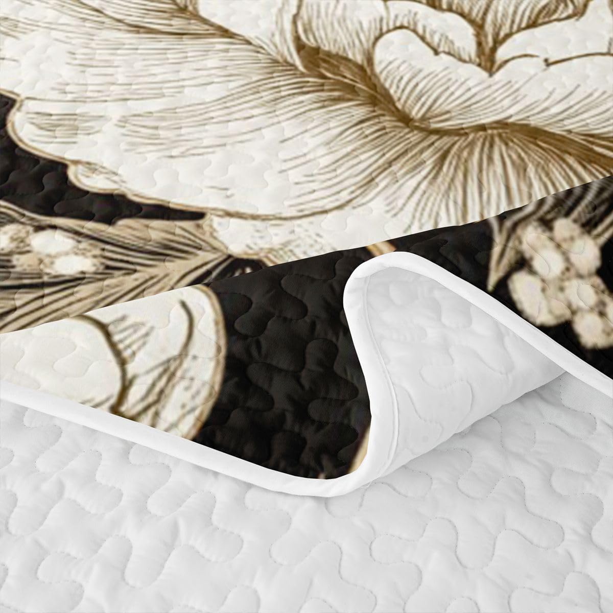 Feelyou Botanical Floral Quilt Set 3 Pieces King Size Blossom Flowers Quilted Bedding for All Season Black White Vintage Kids Boys Girls Bedspread Coverlet Set with 2 Pillowcases