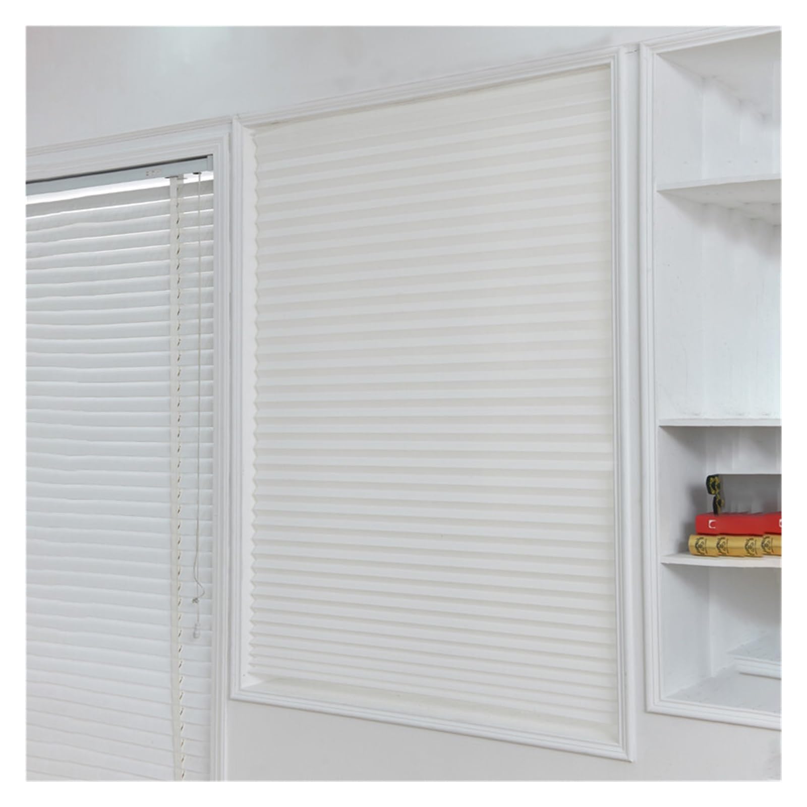 Self adhesive blinds Self-Adhesive Pleated Blinds Half Blackout Window Curtains For Kitchen Bathroom Balcony Shades For Coffee/Office for windows(White 60x180cm)