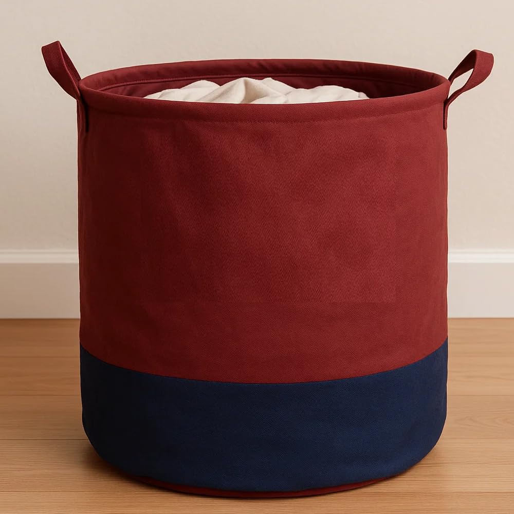 Non Woven Laundry Bag 45 L Durable and Collapsible Laundry storage Bag with Handles Clothes & Toys Storage Foldable Laundry Bag for Dirty Clothes Pack of 1 Pc Maroon-Blue-image-45