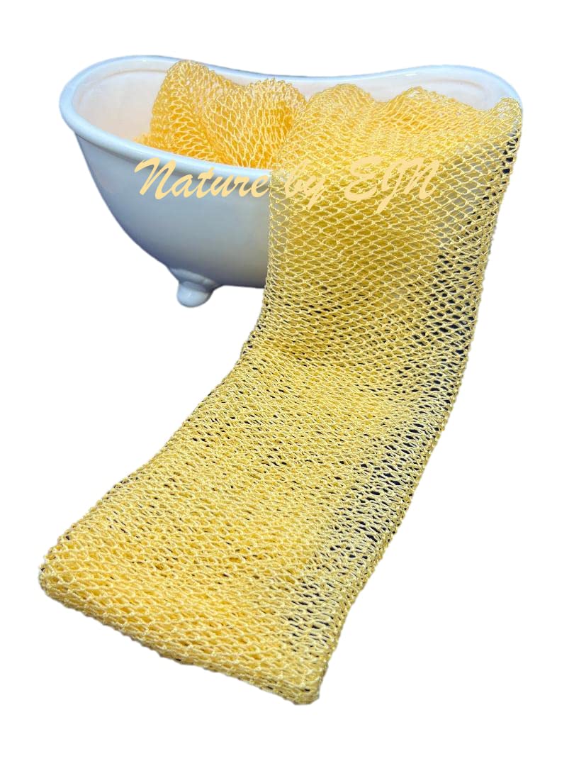 Net Bath Sponge, Customized N1 Weave, Long, Skin Exfoliation, African, Ghana, Porous, Stretches Horizontally to Approximately 49" (Golden Apricot)