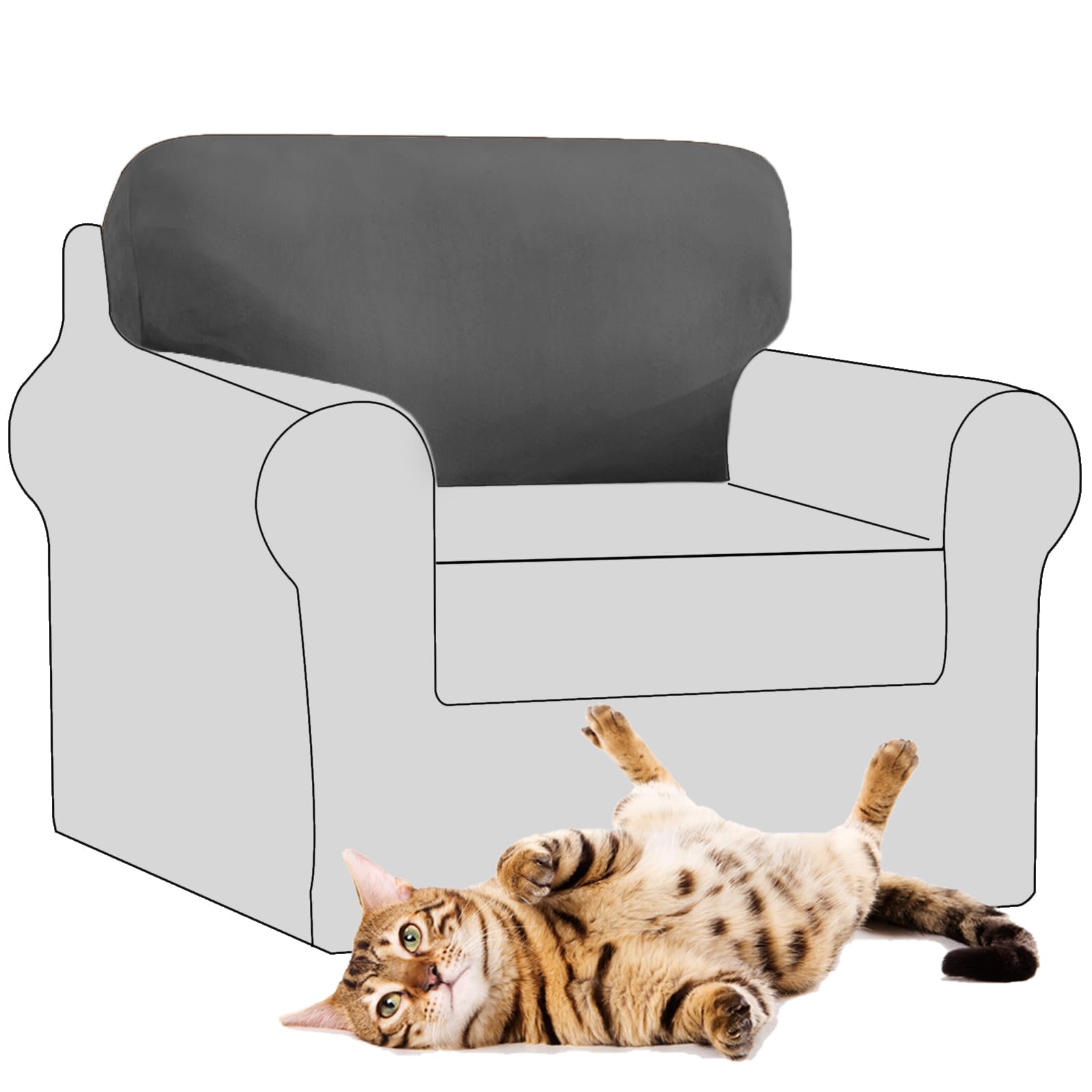 SYLC Stretch Velvet Sofa Backrest Cover, Back Cushion Covers Non-Slip Sofa Cushion Slipcovers for Couch Chesterfield Caravan RV Dinette (Dark gray,1 pc Rectangle L) โ image 1