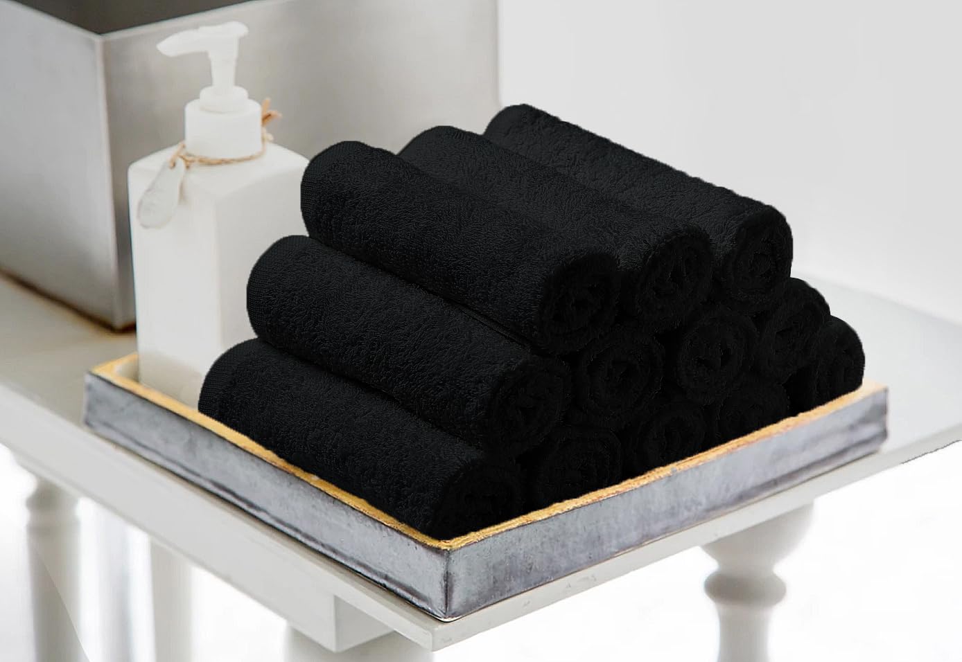 Avalon Towels Lot de 24 débarbouillettes en Coton filé à l'anneau de qualité supérieure, très absorbantes et Douces au Toucher pour Le Visage, la Cuisine et Multi-usages (Noir)