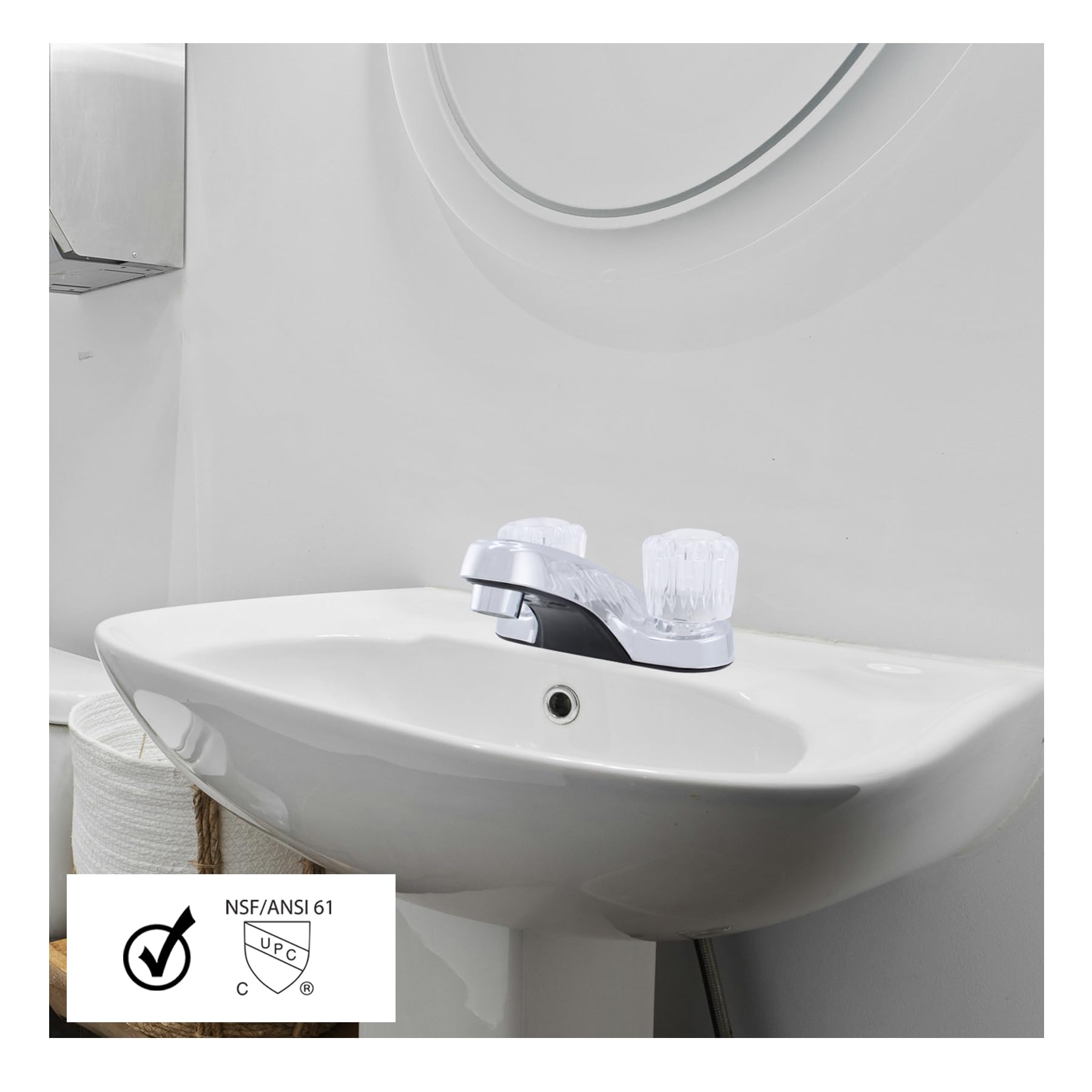 WMF-4224-BN RV Bathroom Faucet with Double Handle Polished Chrome Brushed Nickel Plating Over ABS Plastic 4 on Center — view 8