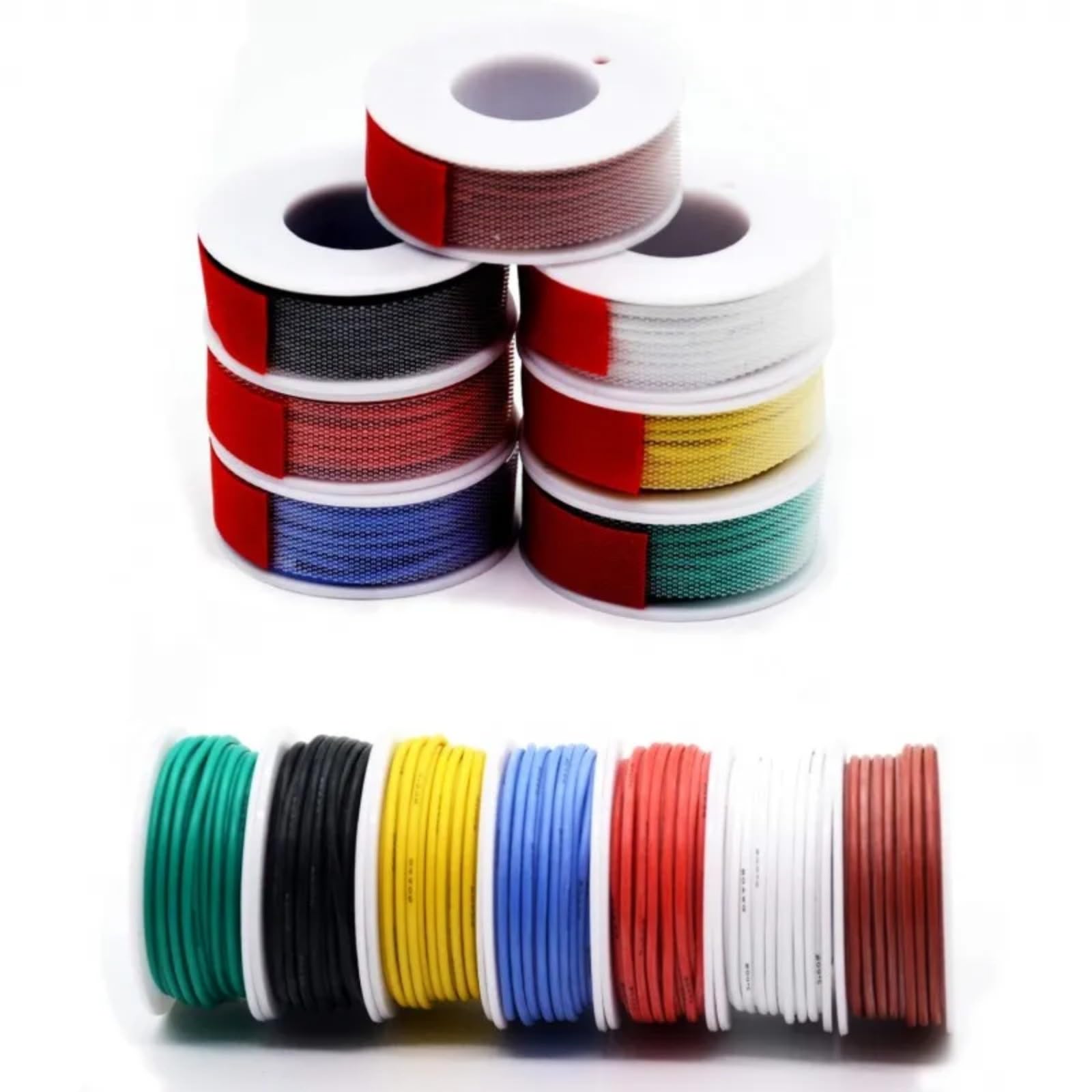 Kabel miedziany izolowany z gumy silikonowej z cewką 30/28/26/24/22/20/18/16AWG (czerwony, 5 rolek; 18AWG 10 m na rolkę)