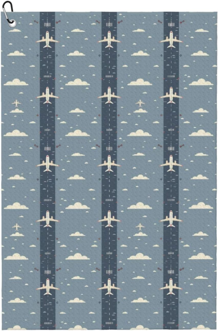 Airplanes and Runways 1 Golf Towel with Clip Microfiber Golf Bag Towel Golf Gifts for Men and Women Golf Accessories Premium Golf Towels for Golf Bags
