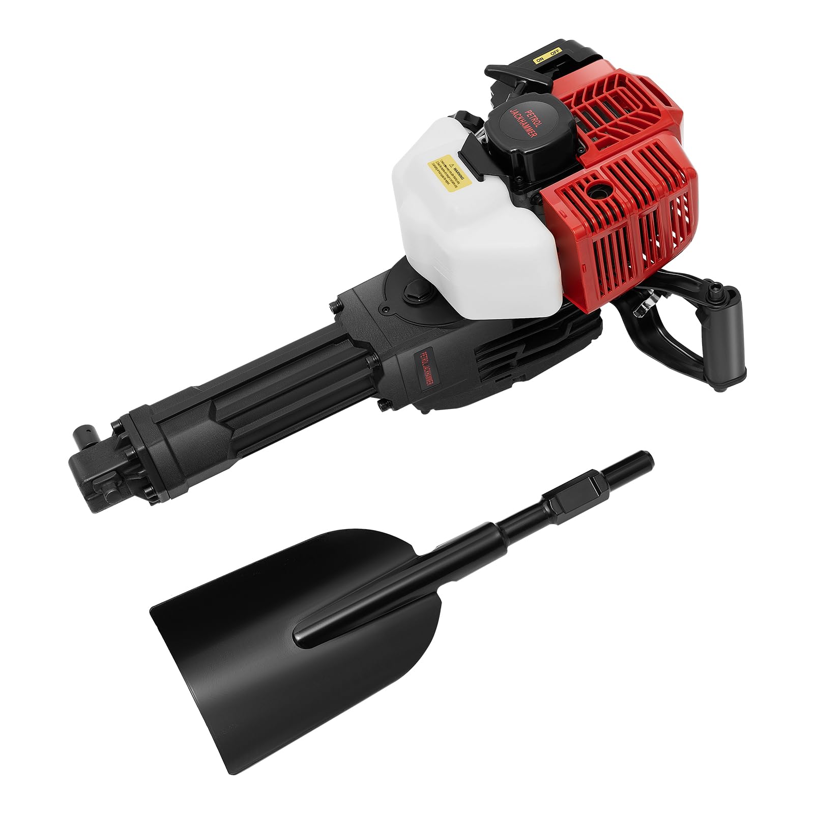 1900W Petrol Tree Digger 52cc 2-Stroke Demolition Hammer 6500RPM 1500times/min mit Shovel Concrete Breaker for Garden and Farm