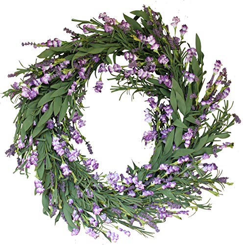 The Wreath Depot Overbrook Silk Lavender Spring Door Wreath 22 Inch, White Storage Gift Box Included