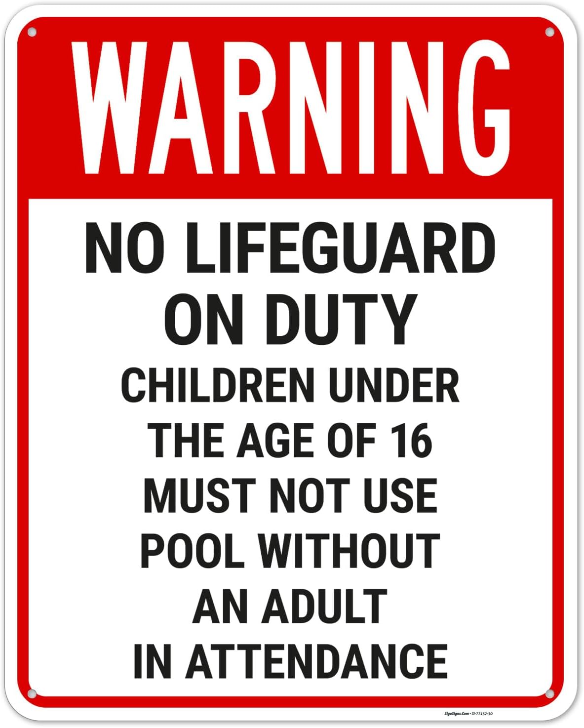 Warning No Lifeguard On Duty Children Under The Age of 16 Must Not Use Pool Sign, 12x18 Inches, 55 mil Thick HDPS (high Density polystyrene), Made in USA